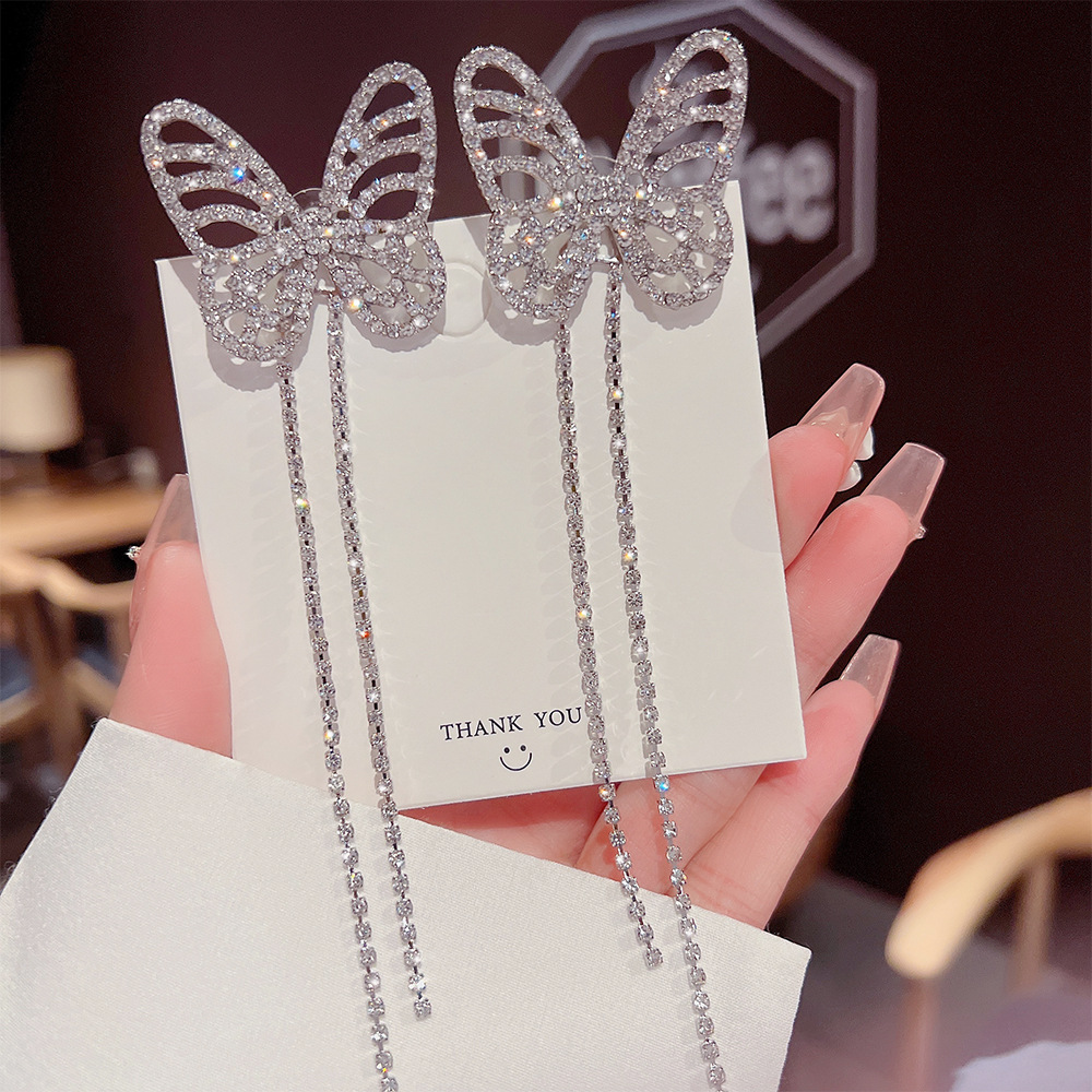 TYTYLY Korean Diamond Butterfly tassel Earrings1