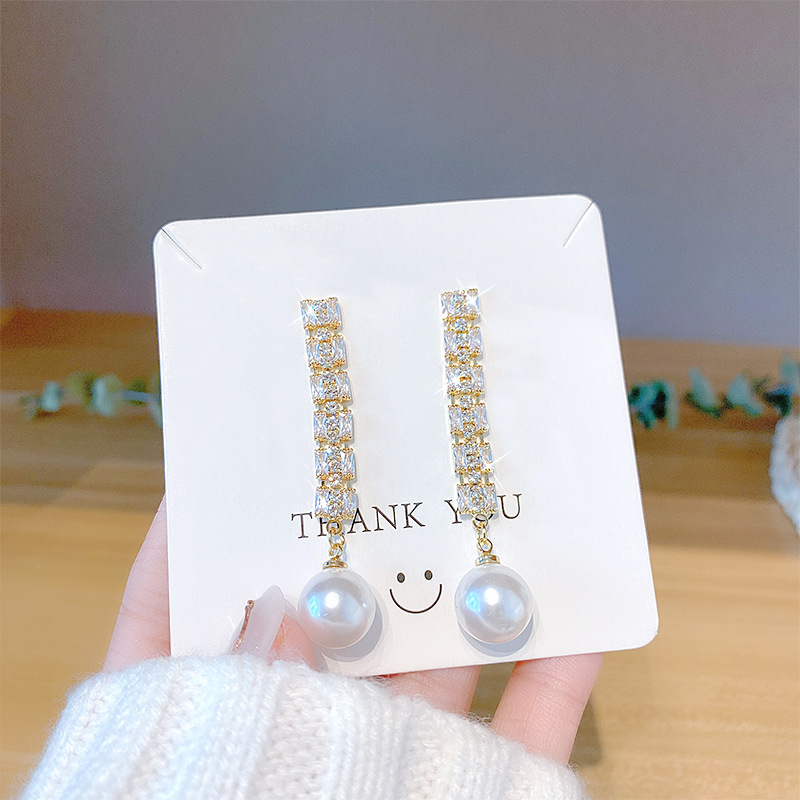 TYTYLY Korean AD Diamond and Pearl tassel Earrings1